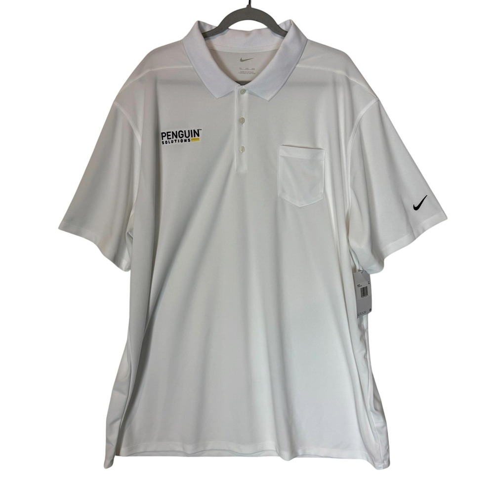 Nike Polo Shirt Mens 3XL White Penguin Solutions Logo‎ Pocket Golf DC2103-100